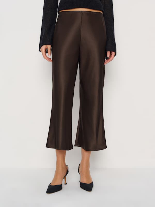 Gale Satin Mid Rise Capri Pant - Mole